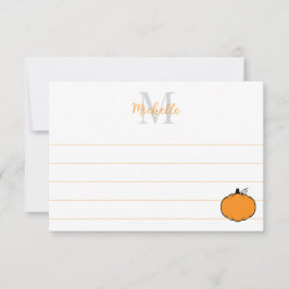 Cute Pumpkin Drawing Custom Monogram Lined Mitteilungskarte