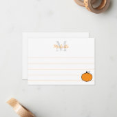 Cute Pumpkin Drawing Custom Monogram Lined Mitteilungskarte (Vorderseite/Rückseite Beispiel)