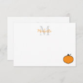 Cute Pumpkin Drawing Custom Monogram Mitteilungskarte (Vorne/Hinten)