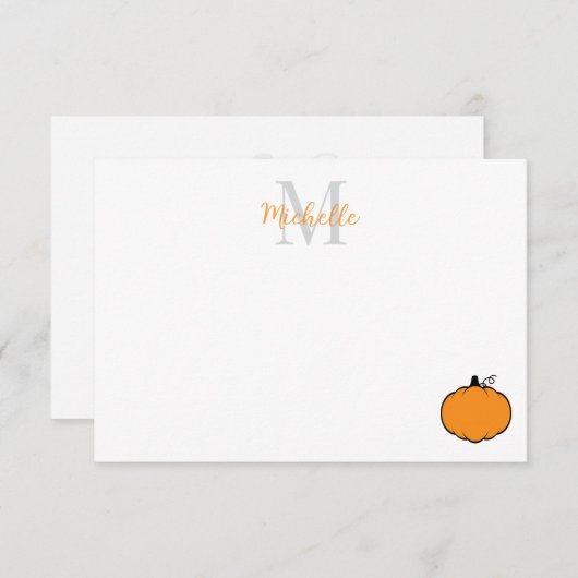 Cute Pumpkin Drawing Custom Monogram Mitteilungskarte (Vorne/Hinten)