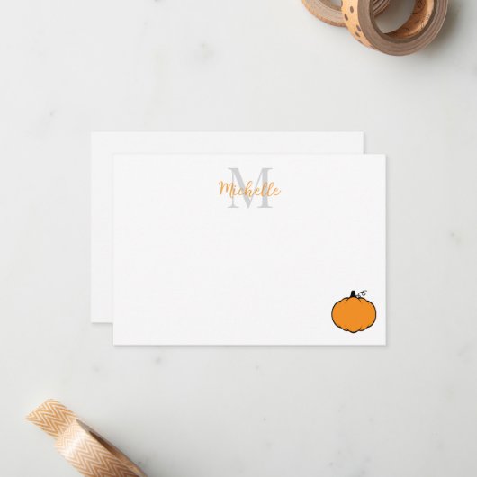 Cute Pumpkin Drawing Personalized Monogram Mitteilungskarte (Vorderseite/Rückseite Beispiel)