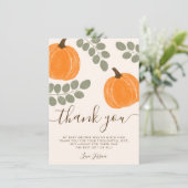 Cute Pumpkin Eucalyptus Fall Baby Shower Dankeskarte (Stehend Vorderseite)
