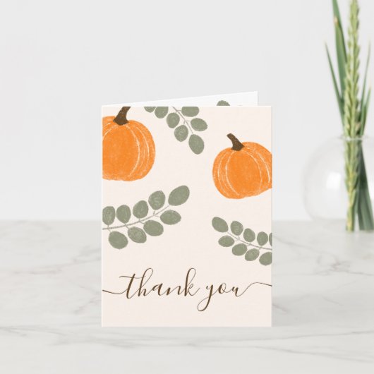 Cute Pumpkin Eucalyptus Fall Baby Shower Dankeskarte (Vorderseite)