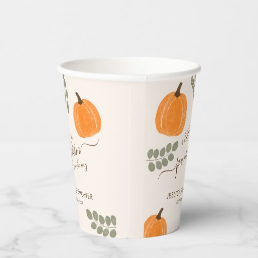 Cute Pumpkin Eucalyptus Fall Baby Shower Pappbecher (Rechts)