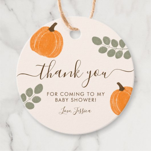 Cute Pumpkin Eucalyptus Fall Baby Shower Thank You Geschenkanhänger (Vorderseite)