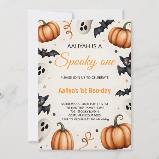Cute Pumpkin & Ghost Halloween Birthday Invitation Einladung (Vorderseite)