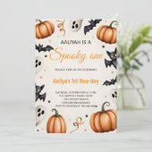 Cute Pumpkin & Ghost Halloween Birthday Invitation Einladung (Stehend Vorderseite)
