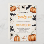 Cute Pumpkin & Ghost Halloween Birthday Invitation Einladung (Vorne/Hinten)