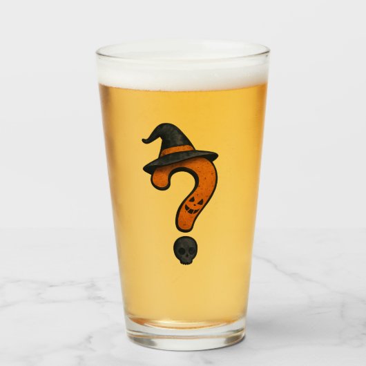 Cute pumpkin Halloween question mark glass. Glas (Vorne (Gefüllt))
