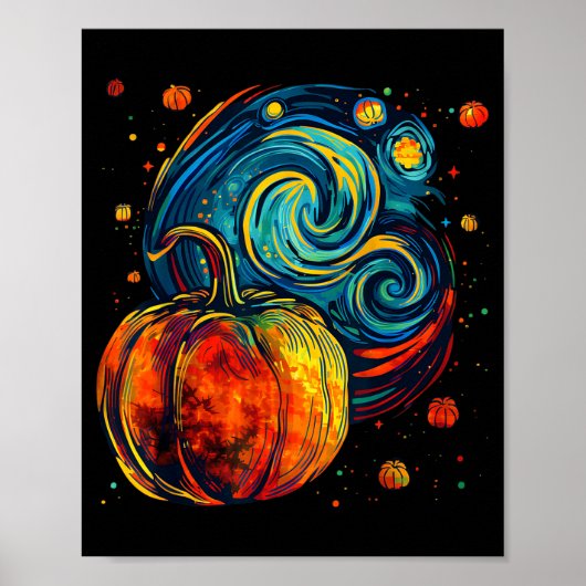 Cute Pumpkin Halloween Thanksgiving Starry Night V Poster (Vorne)