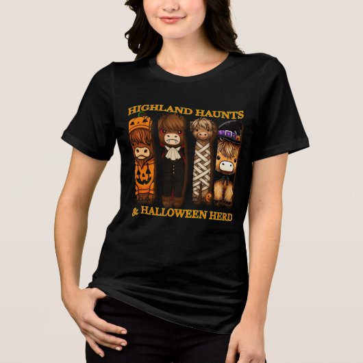 Cute Pumpkin Vampire Mummy & Witch Bull Halloween Tri-Blend Shirt (Vorderseite)