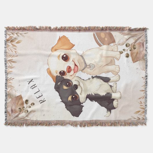Cute Puppies and Football Design Decke (Vorderseite)