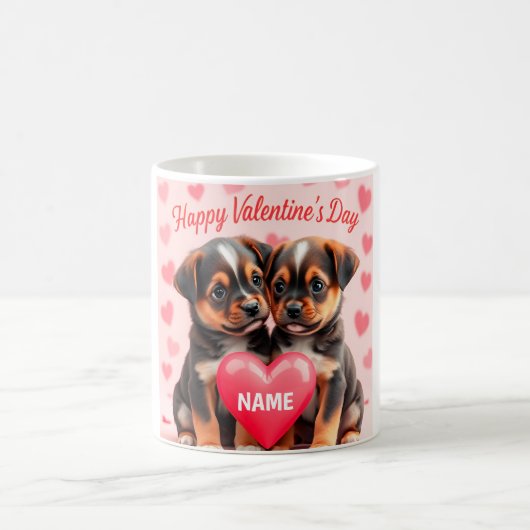 Cute puppies Happy Valentine's day personalized Kaffeetasse (Mittel)