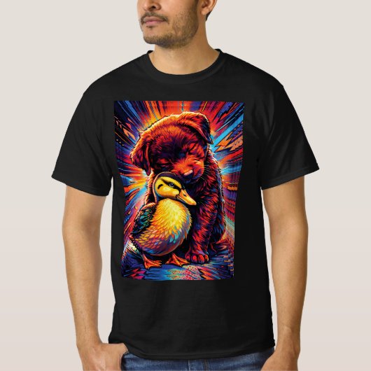 Cute Puppy and Duckling Hug Pop Art  T-Shirt (Vorderseite)