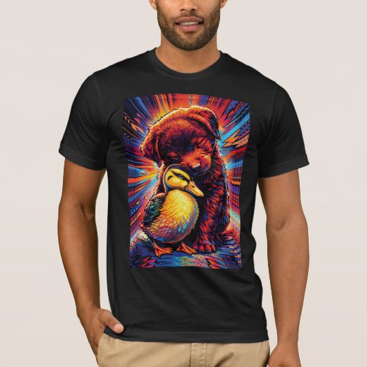 Cute Puppy and Duckling Hug Pop Art  T-Shirt (Vorderseite)