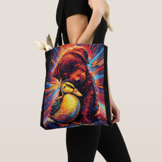 Cute Puppy and Duckling Hug Pop Art  Tasche