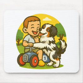Cute Puppy and Kid Playtime Mousepad