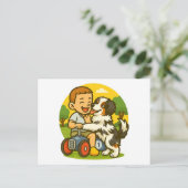 Cute Puppy and Kid Playtime Postkarte (Stehend Vorderseite)