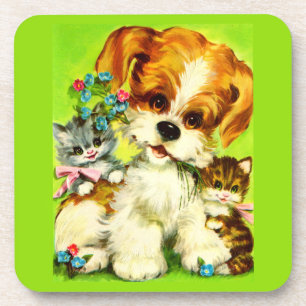 Cute Puppy and Smiling Kittens Getränkeuntersetzer