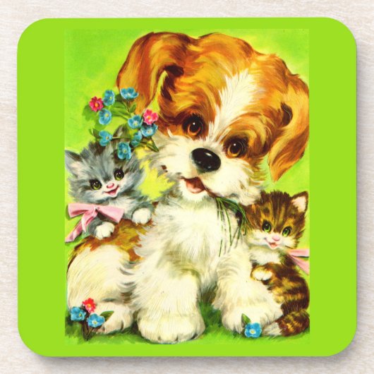 Cute Puppy and Smiling Kittens Getränkeuntersetzer (Vorderseite)