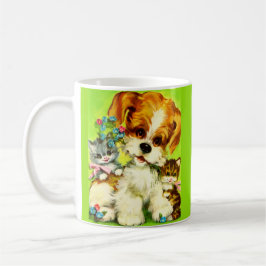 Cute Puppy and Smiling Kittens Kaffeetasse