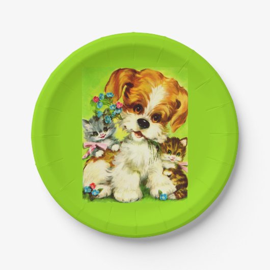 Cute Puppy and Smiling Kittens Pappteller (Vorderseite)