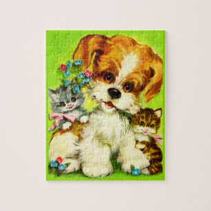 Cute Puppy and Smiling Kittens Puzzle