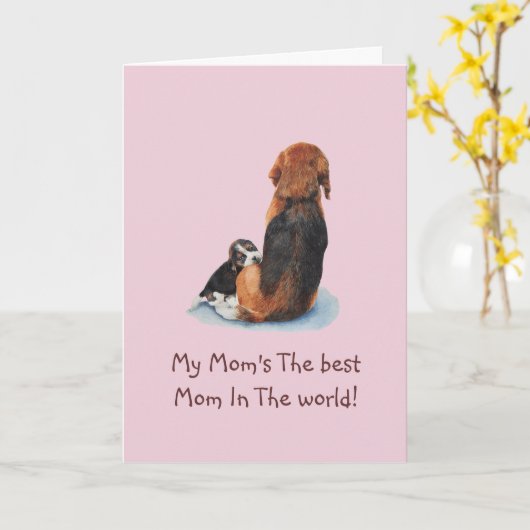 Cute puppy beagle cuddling mom dog with verse karte (Gelbe Blume)