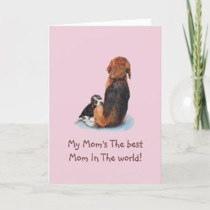 Cute puppy beagle cuddling mom dog with verse karte