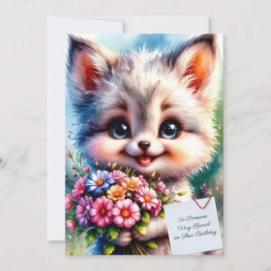 Cute Puppy Birthday Card with Flowers Karte (Vorderseite)