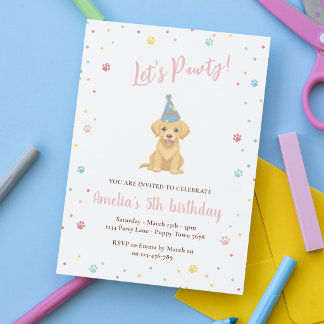 Cute Puppy Birthday Pawty Pink Invitation Einladung