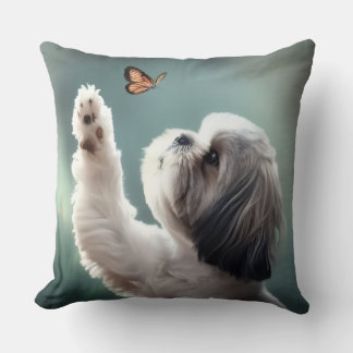 Cute Puppy & Butterfly Decorative Throw Pillow Kissen