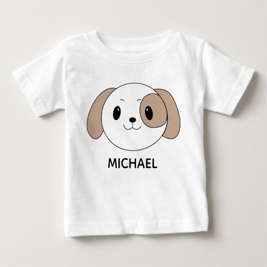 Cute Puppy Cartoon Face Personalised Baby T-shirt (Vorderseite)