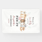Cute Puppy Dog Boy 1st Birthday | Pawty Time First Banner (Horizontal)