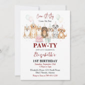 Cute Puppy Dog Boy 1st Birthday | Pawty Time First Einladung (Vorderseite)