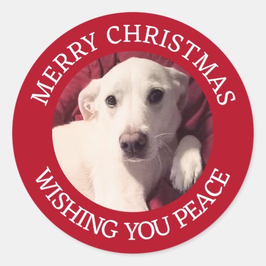 Cute Puppy Dog Merry Christmas Peace Red Runder Aufkleber (Vorderseite)