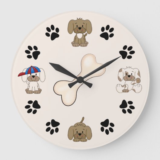 Cute Puppy Dog, Paw Prints and Bone Boys Große Wanduhr (Vorderseite)