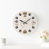 Cute Puppy Dog, Paw Prints and Bone Boys Große Wanduhr (Zuhause)