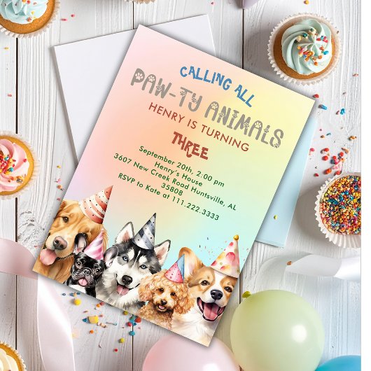 Cute Puppy Dog Pawty Kids Birthday Party Einladung