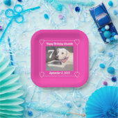 Cute Puppy Dog Photo Birthday 7 Hearts Hot Pink Pappteller (Party)