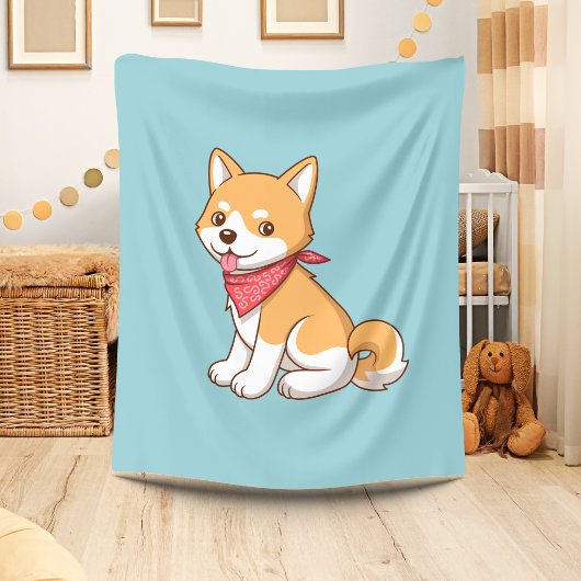 Cute Puppy Dog Shiba Inu on Blue Fleecedecke