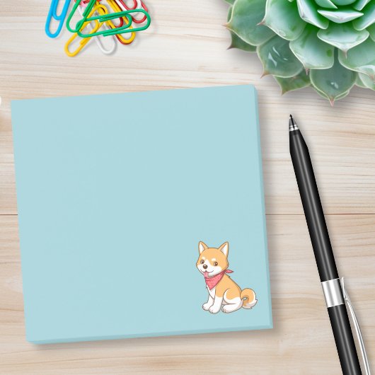 Cute Puppy Dog Shiba Inu on Blue Post-it Klebezettel