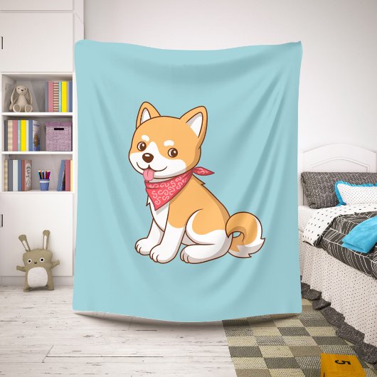 Cute Puppy Dog Shiba Inu on Blue Sherpadecke
