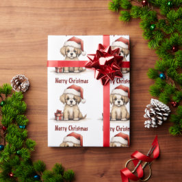 Cute Puppy Dog Wearing a Santa Hat Merry Christmas Geschenkpapier