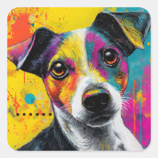 Cute Puppy Funny Dog Mixed Media Animal Pet Quadratischer Aufkleber