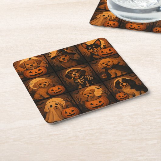 Cute Puppy Halloween Paper Coaster Rechteckiger Pappuntersetzer (angewinkelt)