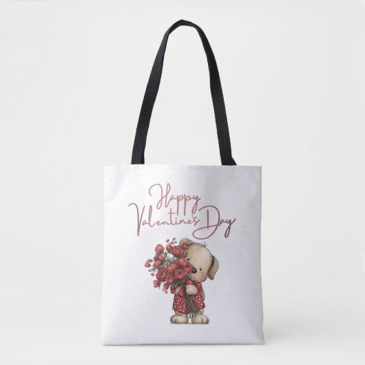 Cute Puppy Happy Valentine's Day Rose Bouquet Tasche (Vorderseite)