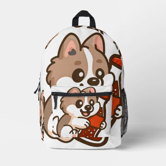 Cute Puppy Hugging Soda Bottle Bedruckter Rucksack (Vorderseite)