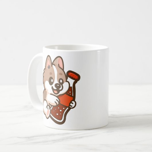 Cute Puppy Hugging Soda Bottle Kaffeetasse (Vorderseite Links)