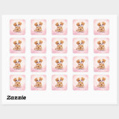 Cute Puppy Hugging Teddy Bear Square Sticker (Blatt)